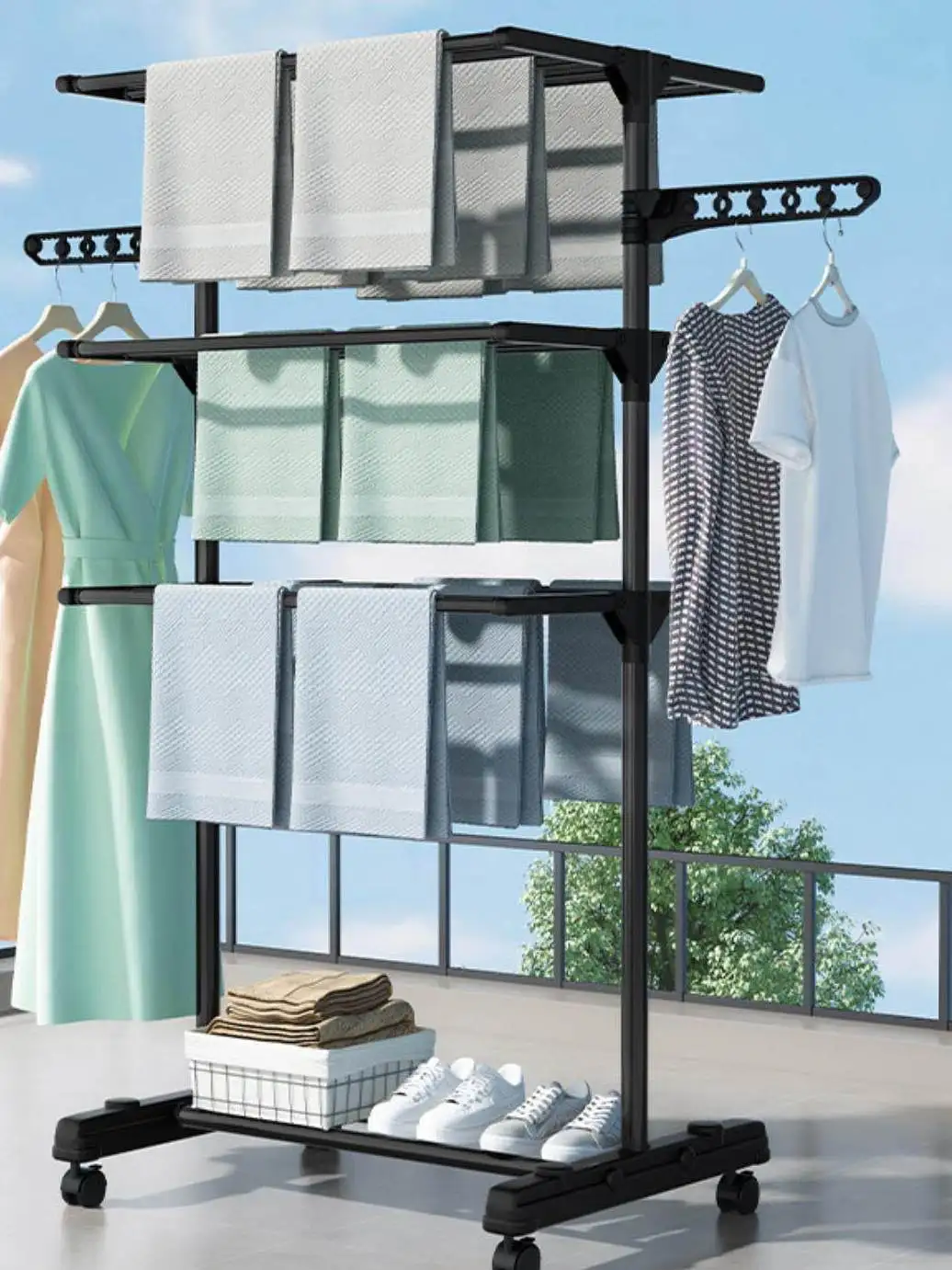 stainless-steel-floor-mounted-double-layer-multi-functional-balcony-drying-rack-portable-clothesline-holder-modern-home-organ