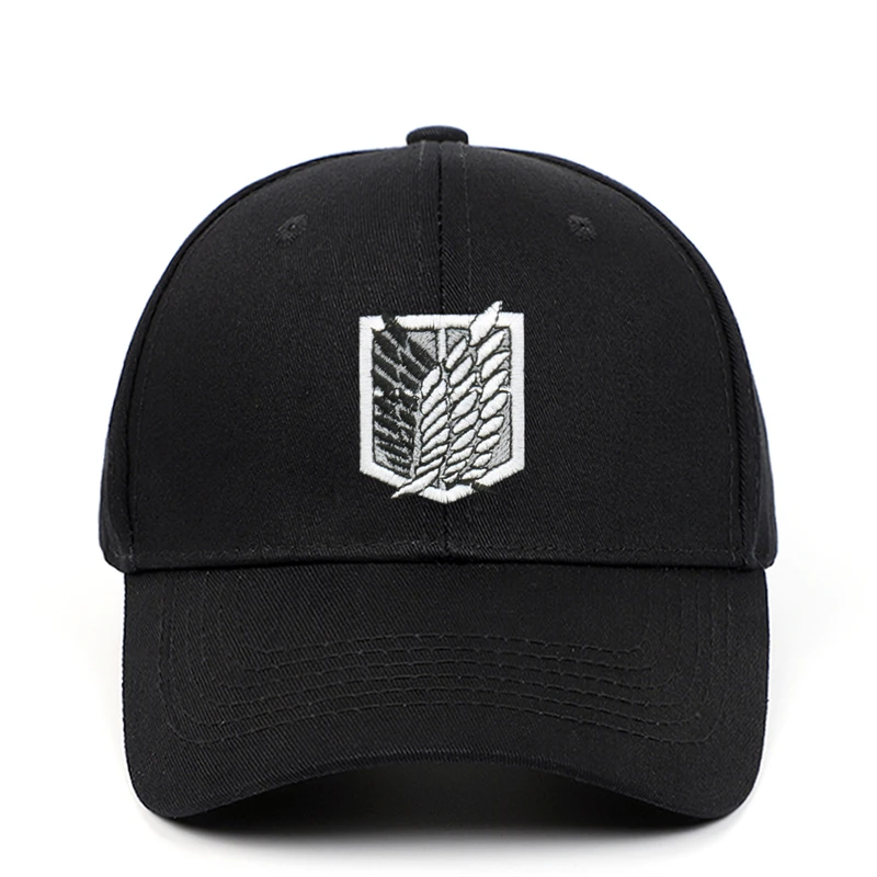 Anime atak na Titan czapka z daszkiem 100% bawełna aot pułk tata kapelusz haft czapka z daszkiem kobiety mężczyźni Snapback czarna tarcza prezent