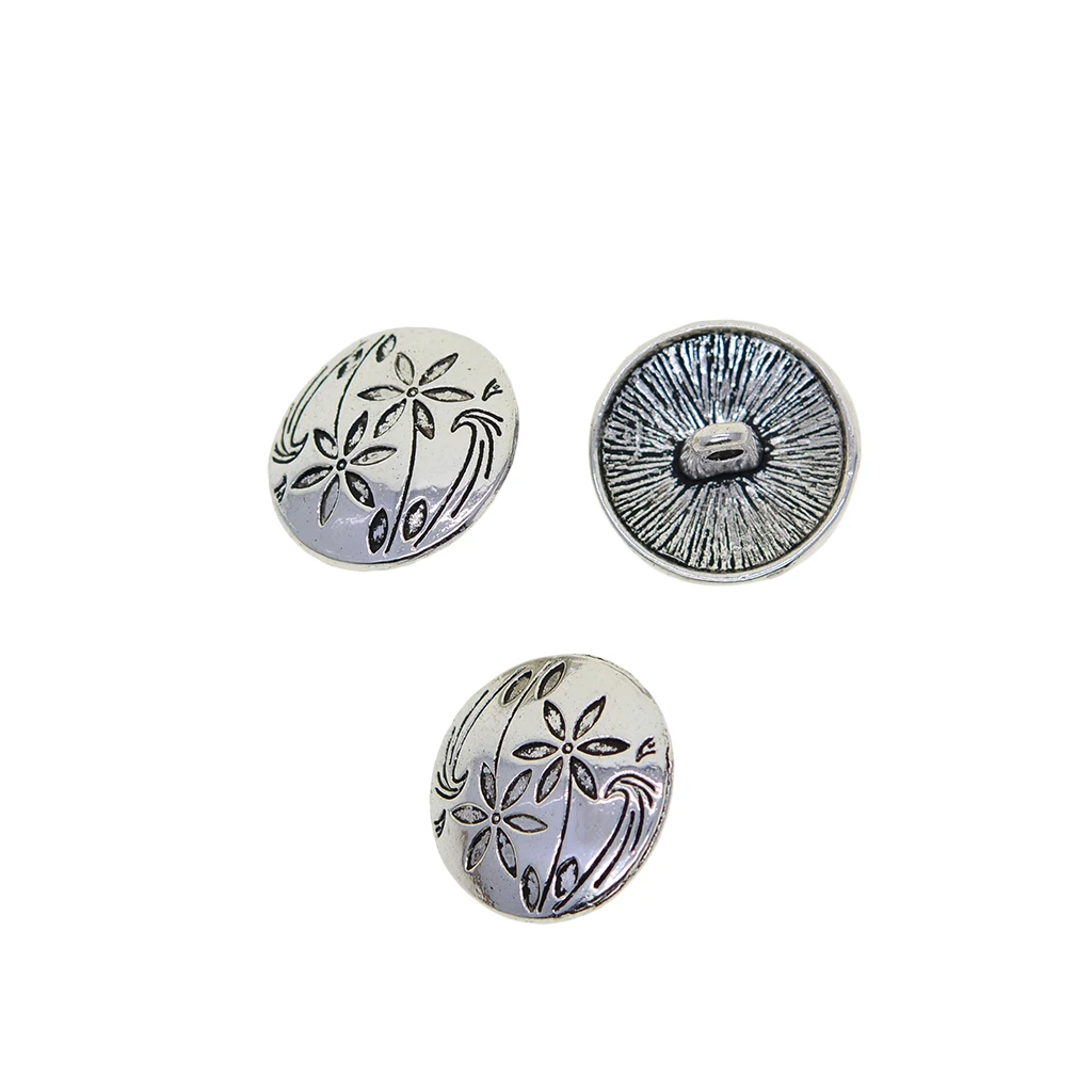 30 Pcs  vintage silver 17mm 0.7inch classic flower and leaf Garment Clothing Fastening Sewing 1-hole Buttons Jewelry DIY