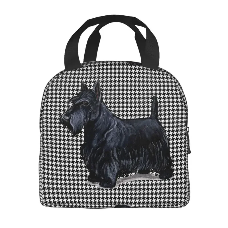 Custom Scottish Terrier Houndstooth Lunch Bag Women Pet Scottie Dog Cooler Warm Insulated Lunch Boxes for Adult Office