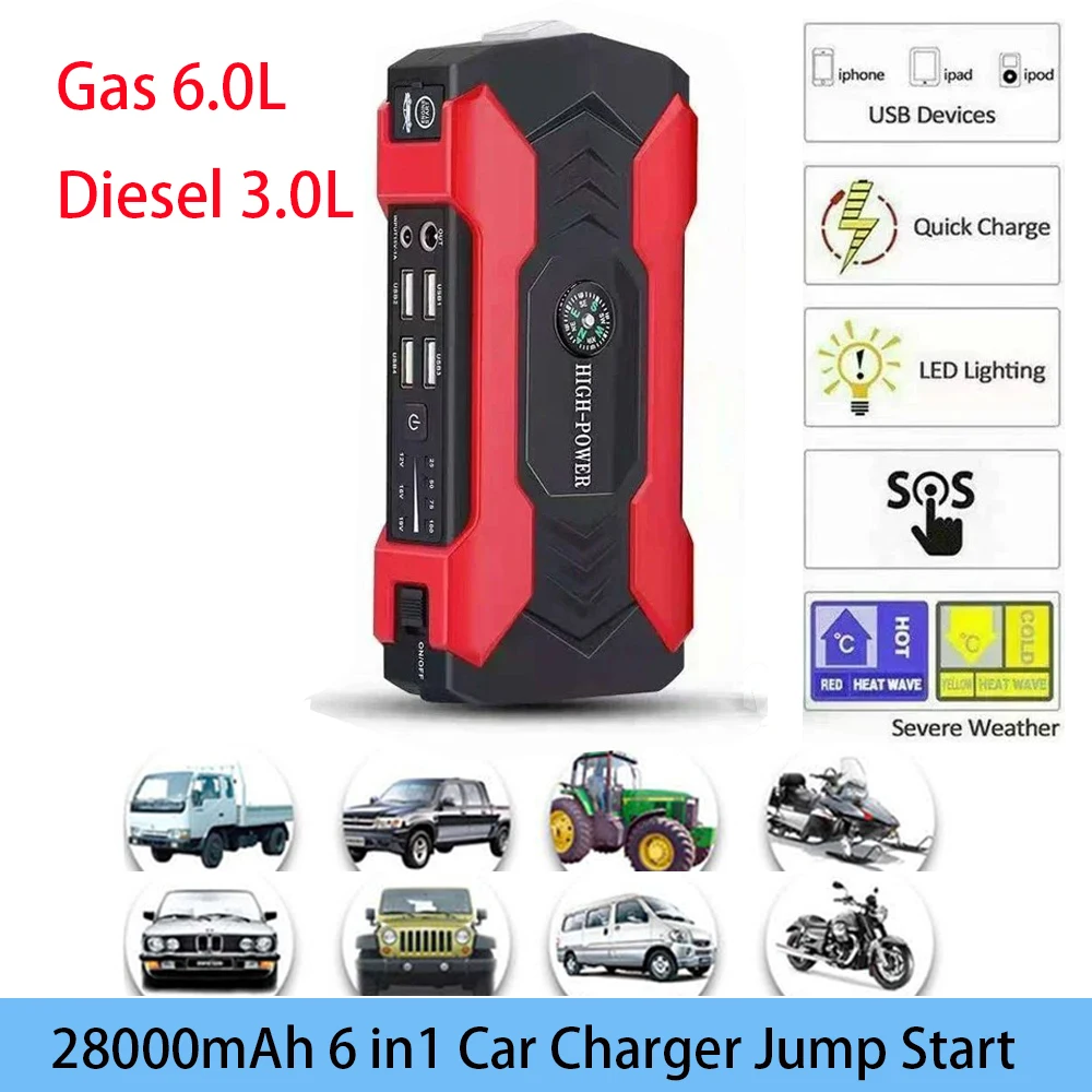 

28000mAh Car Jump Starter Starting Device Battery Power Bank Jumpstarter Auto Buster Emergency Booster Car Charger Jump Start