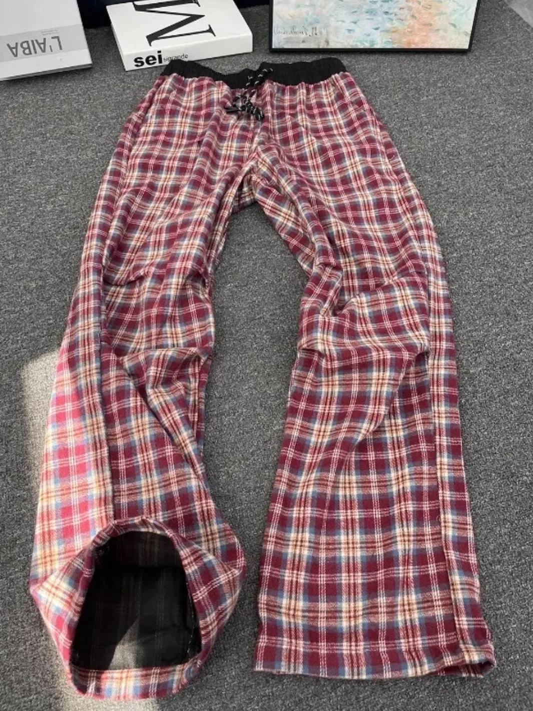 

American Street Sle Color Blo Plaid Straight Leg Casual Pants Women Summer Drapey Slimming Flared Long Trousers