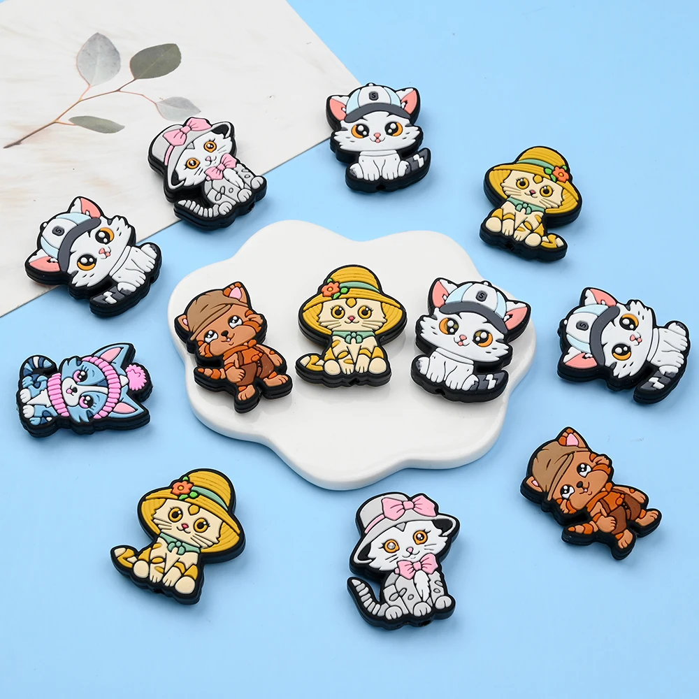 

5 шт., силиконовые бусины с изображением кота, милые бусины в виде животных, фокусные бусины для DIY, цепочки для сосок, браслеты-прорезыватели, аксессуары для изготовления ювелирных изделий