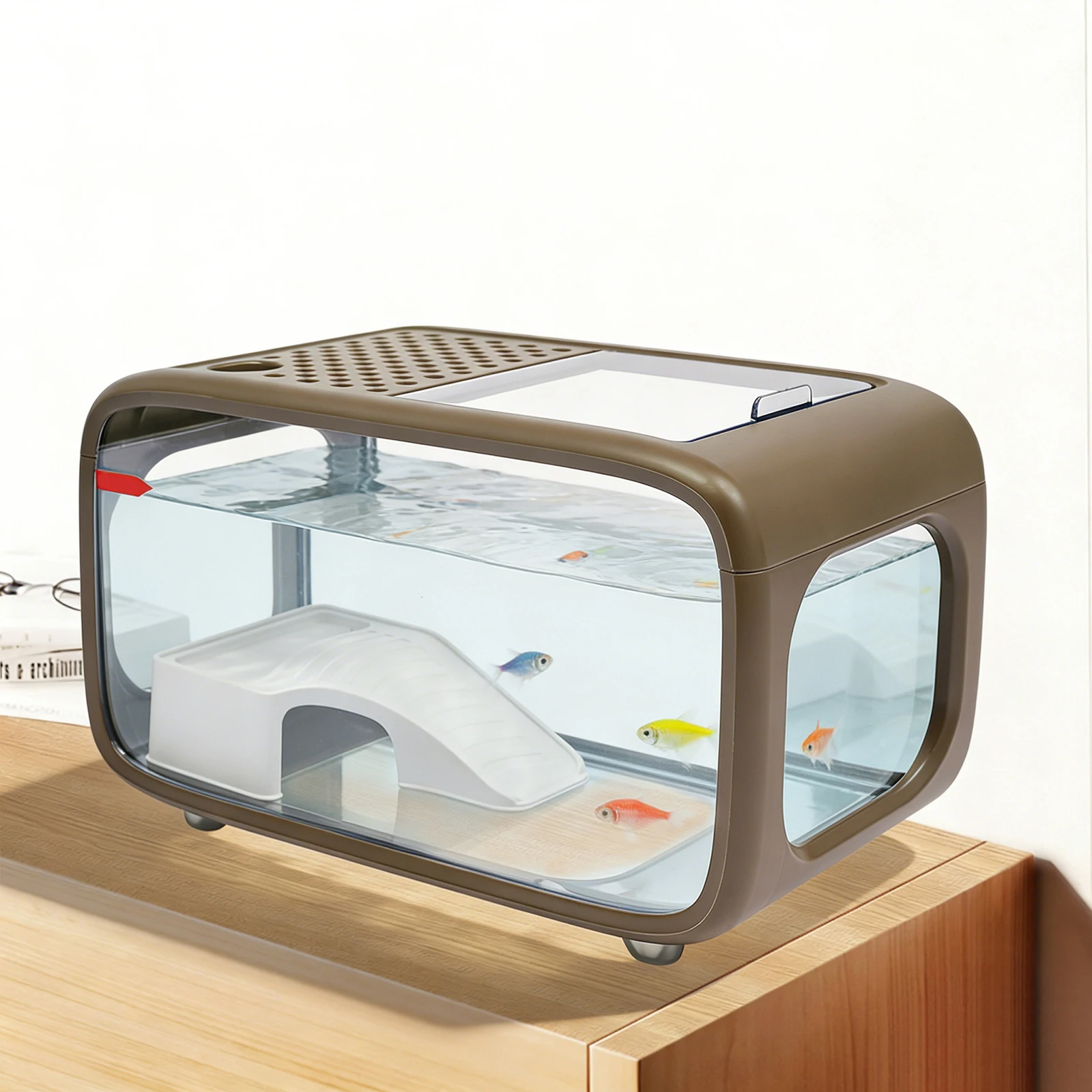 

Аквариум для рыбок | Настольный прямоугольный аквариум на 3,17 галлона с подставкой для лазания | Коричневый/белый