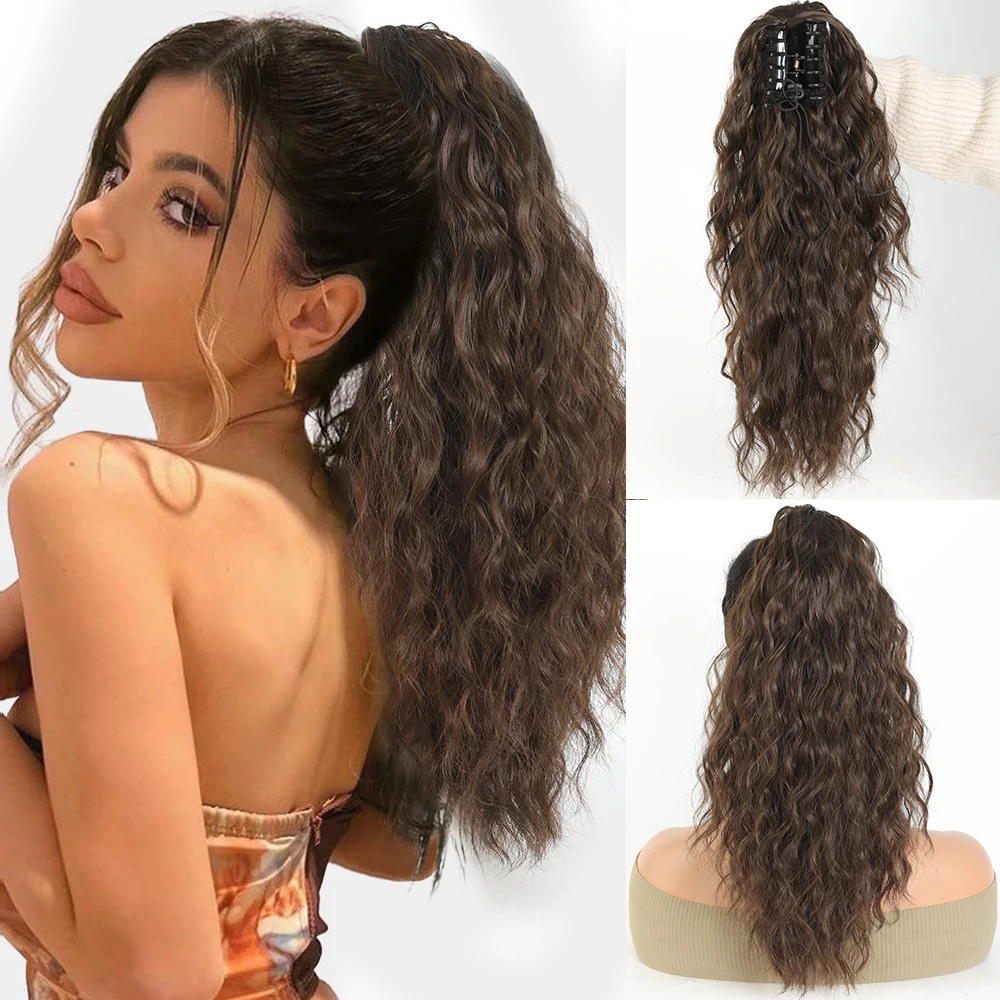 Aosiwig Synthetic Claw Ponytail For Women Long 18Inch Curly Hair Fake False Hairpiece Clip In Ponytails Extension Heat Resistant