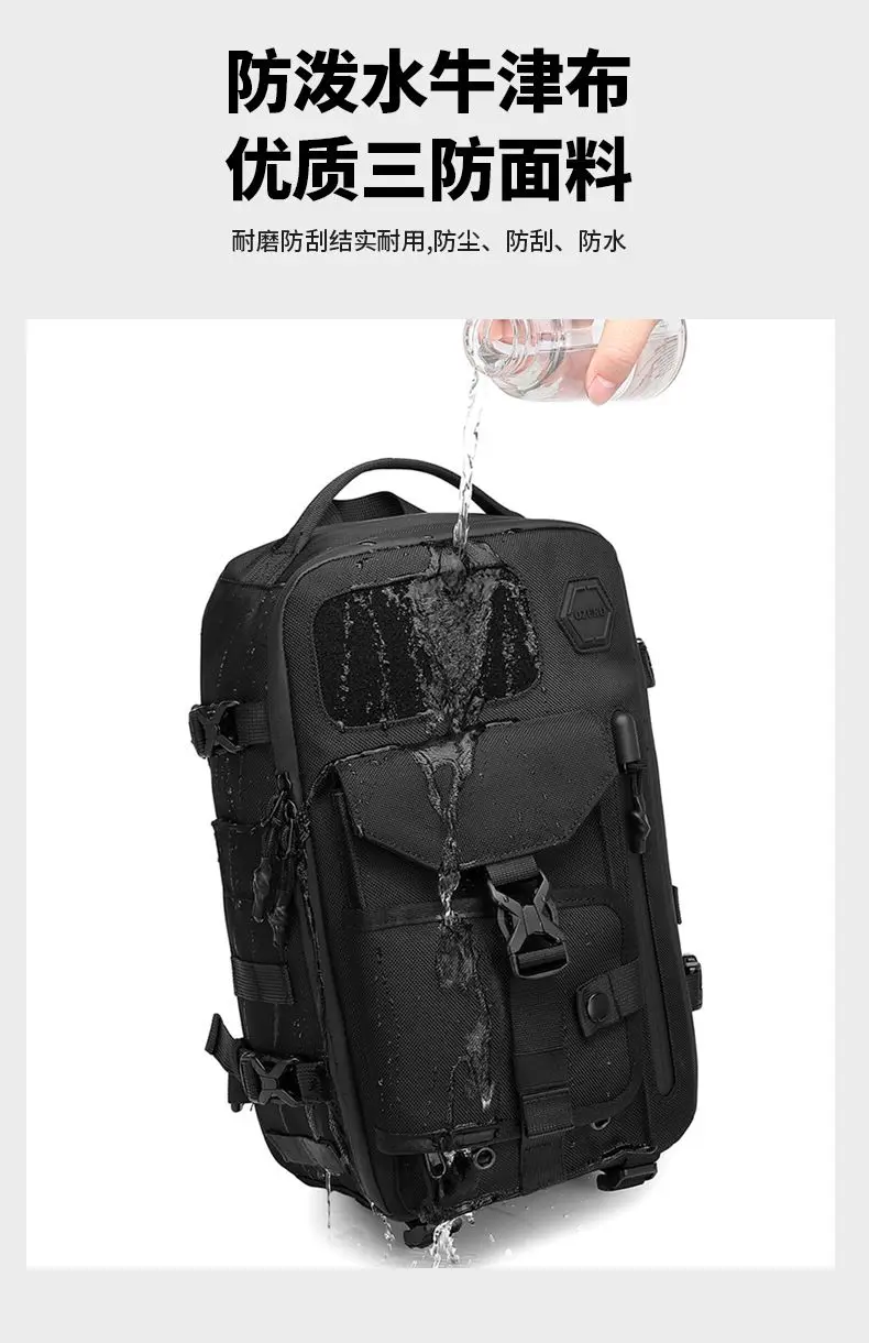 OZUKO Umhängetasche für Herren, Brusttasche, wasserdicht, taktische Taille, Umhängetasche, Reißverschluss, modisch, Outdoor-Sport, großes Fassungsvermögen, Schwarz – Detail 8