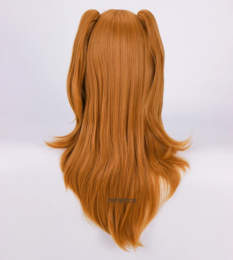 High Quality EVA Asuka Langley Soryu Cosplay Wigs Long Orange With 2 Ponytail Clips Heat Resistant Synthetic Hair Wig + Wig Cap