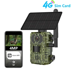 4G Sim Card LTE Cellular 4W Solar 7800mAh Battery Outdoor Hunting Trail Motion Activated Night Vision 4MP IP66 Wildlife Camera
