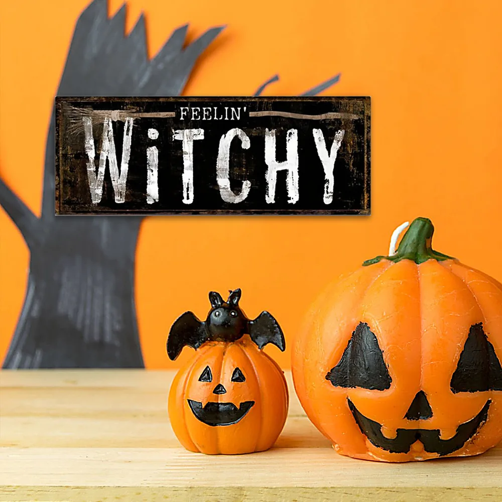 

New Halloween atmosphere decoration party props, pumpkin witch wooden pendant, wooden hanging board