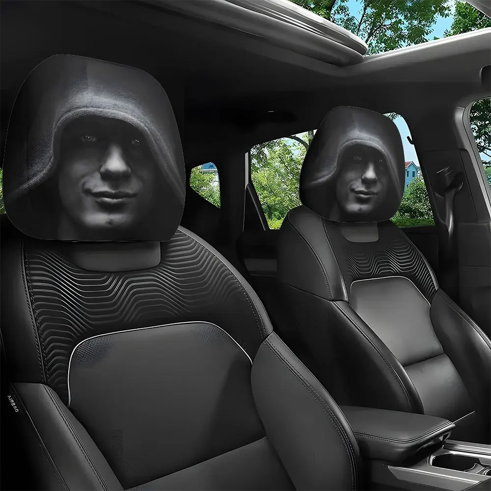 2 Peças Capas de Apoio de Cabeça para Carro com Estampa de Retrato Misterioso de Estética Sombria, Ajuste Universal Elástico, Decoração Interna Automotiva, Mais Vendido
