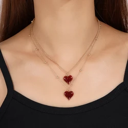 Aihua Gold Color Red Heart Necklace Romantic Sweet Simple Clavicle Chain Necklaces for Women Collar Valentine‘s Day Jewelry Gift