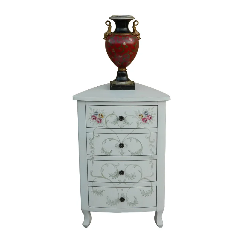 ！@European Style Small Triangle Oak Multi-functional Console Cabinet Sofa Corner Cabinet Light Phone Table American Style Pastor