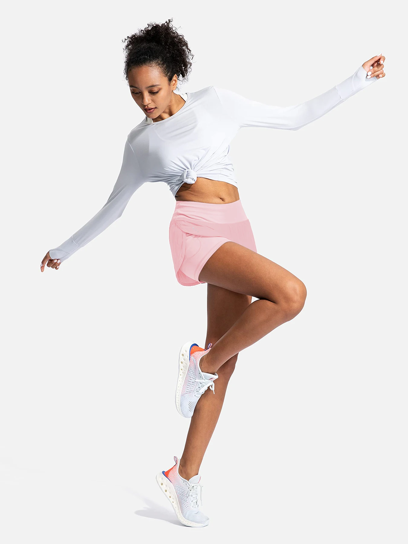 2-in-1-Laufshorts für Damen, Shorts aus Spandex mit hoher Taille, geeignet für Fitnessstudio, Yoga und Sport, mit Reißverschlusstaschen. – Detail 8