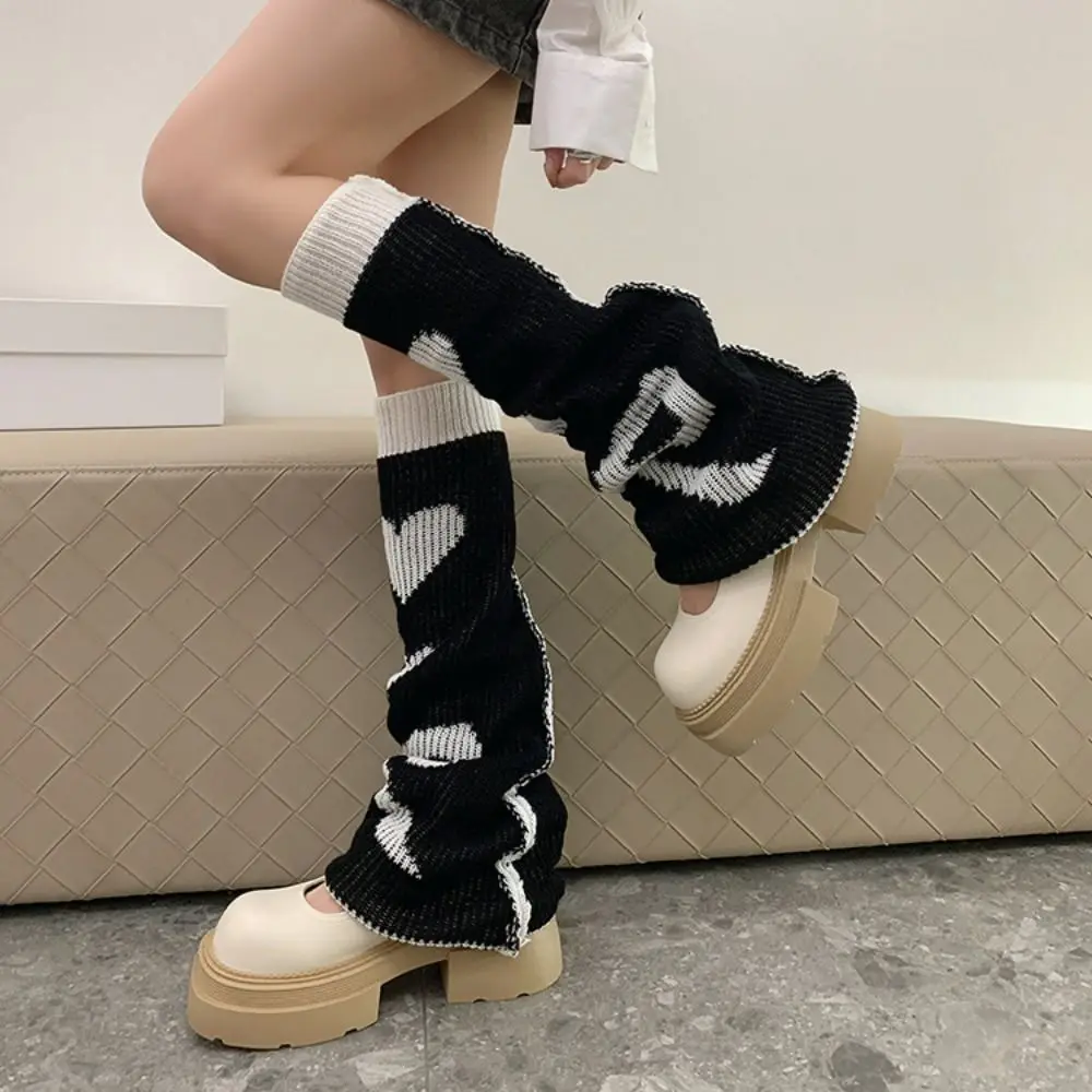 Elastic Heart Shape Ruffle Socks Knee High Foot Cover Knitted Leg Warmers Sweet Cool Reversible Asymmetric Socks Streetwear