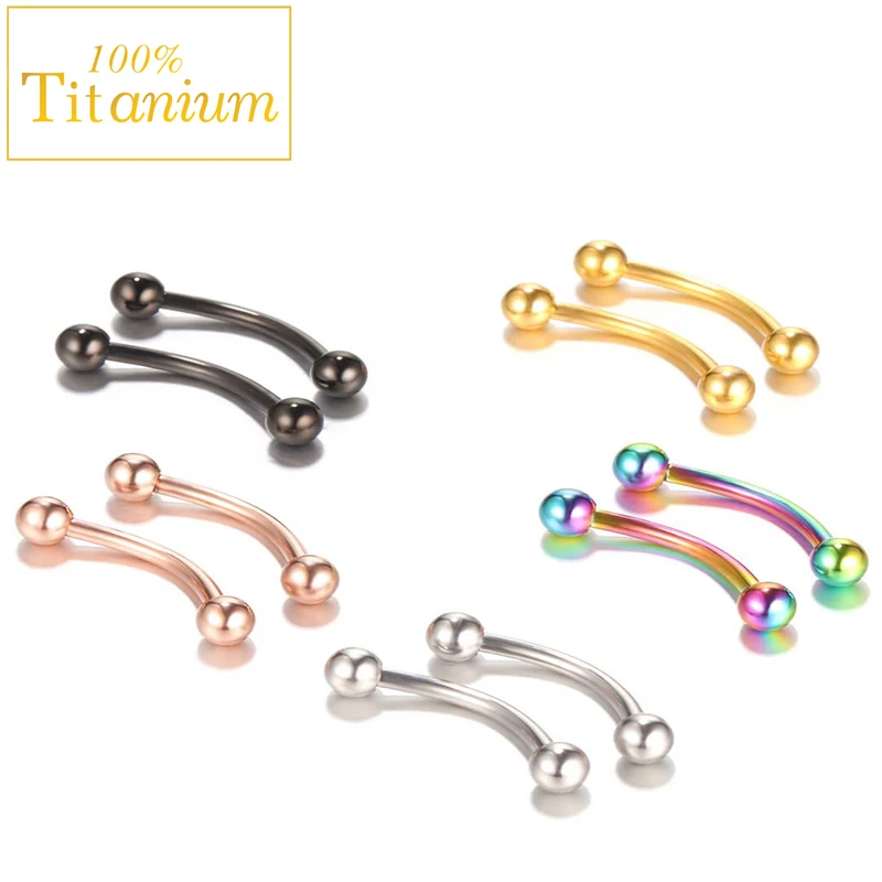 Classic Eyebrow Piercing Studs G23 Titanium Double Ball Curved Barbell External Thread Banana Rings  Tongue Brow Nose Lip Nails