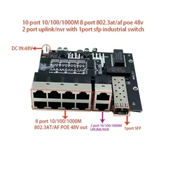 10 port 10/100/1000M 8port 802.3at/af poe in/out 48v with 2port uplink/nvr with 1port sfp industrial switch module