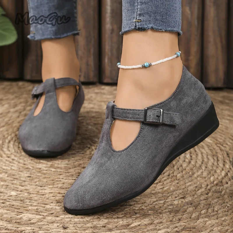 

Size 36-43 Solid Color Women Mid Heel Pumps Buckle Strap Comfortable Shoes Autumn Casual Wedge Footwear Elegant Zapatos De Mujer