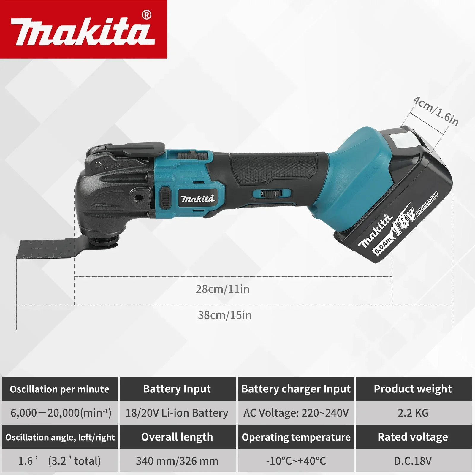 

Многоцелевой обрезной резак Makita: 18 В, 1-6 передач, быстрая смена лезвий для деревообработки и дома DIY режущие/шлифовальные работы