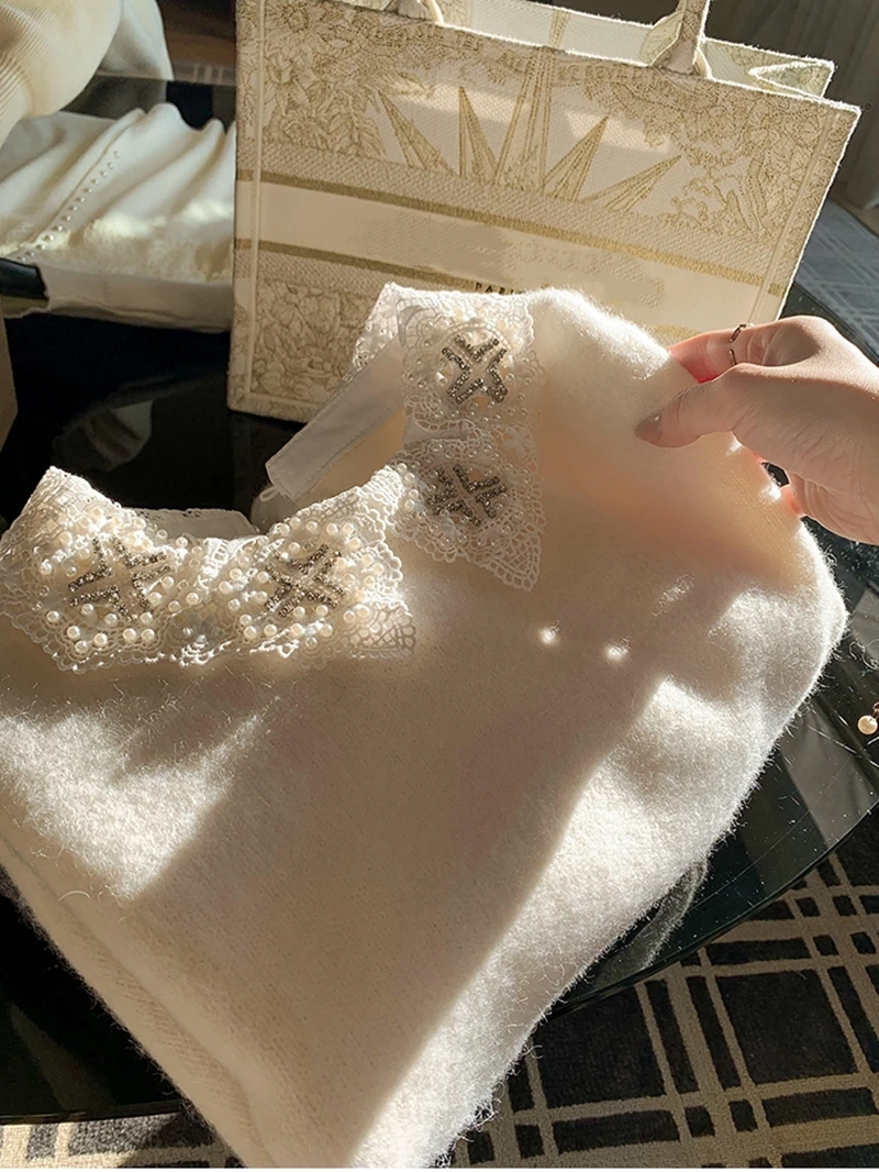 

High-end Doll Collar Diamond Sweater for Women Autumn and Winter 2025 New Bottoming Top Sweater