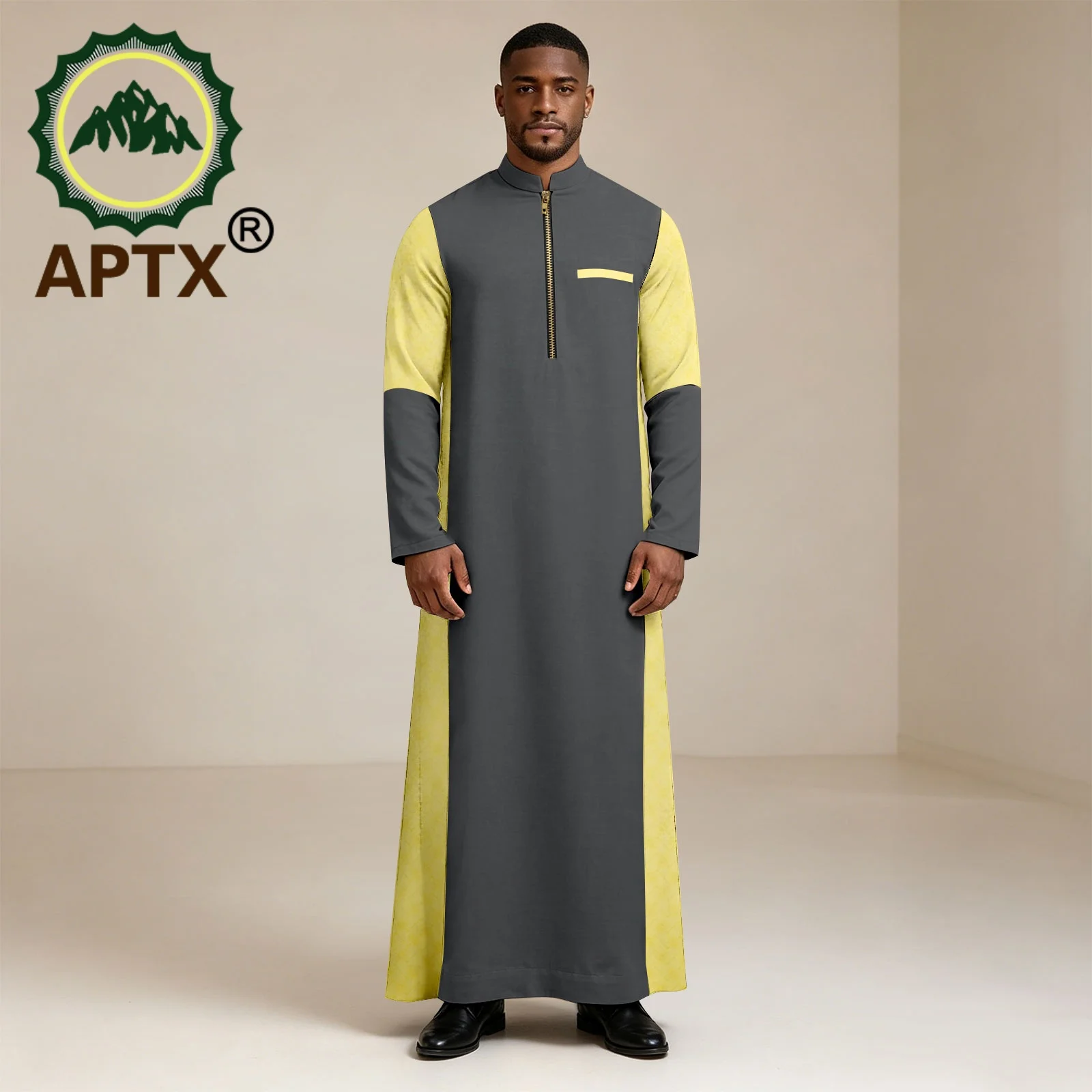 Pakaian Afrika untuk Pria Kaftan Thobe Kerah Berdiri Ritsleting Jubah Panjang Pakaian Dashiki Afrika untuk Sholat Idul Fitri Pernikahan 2612002