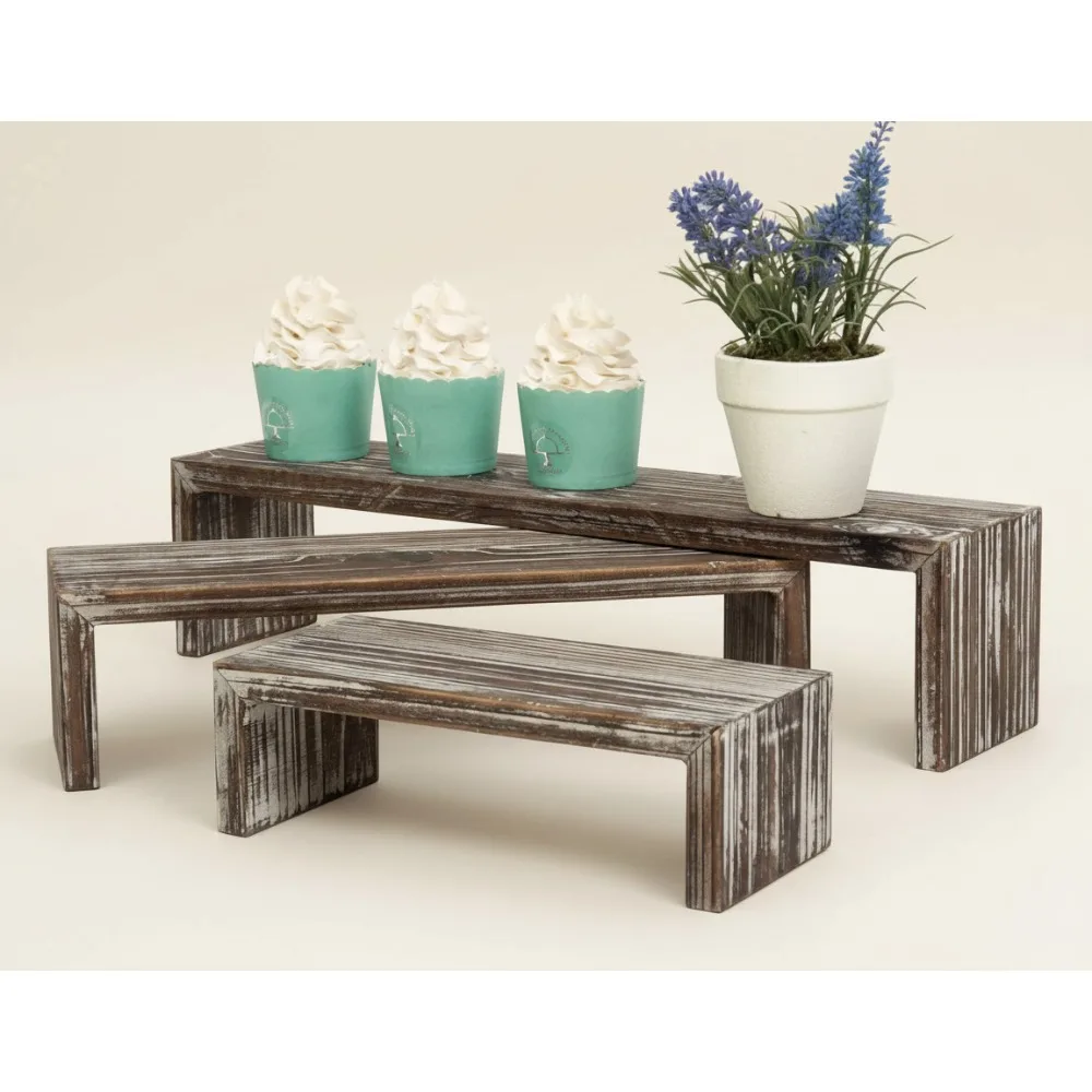 

Rustic Wood Display Stands Set of 3, Nesting Tabletop Riser for Home Decor, Tiered Dessert Jewelry Holder