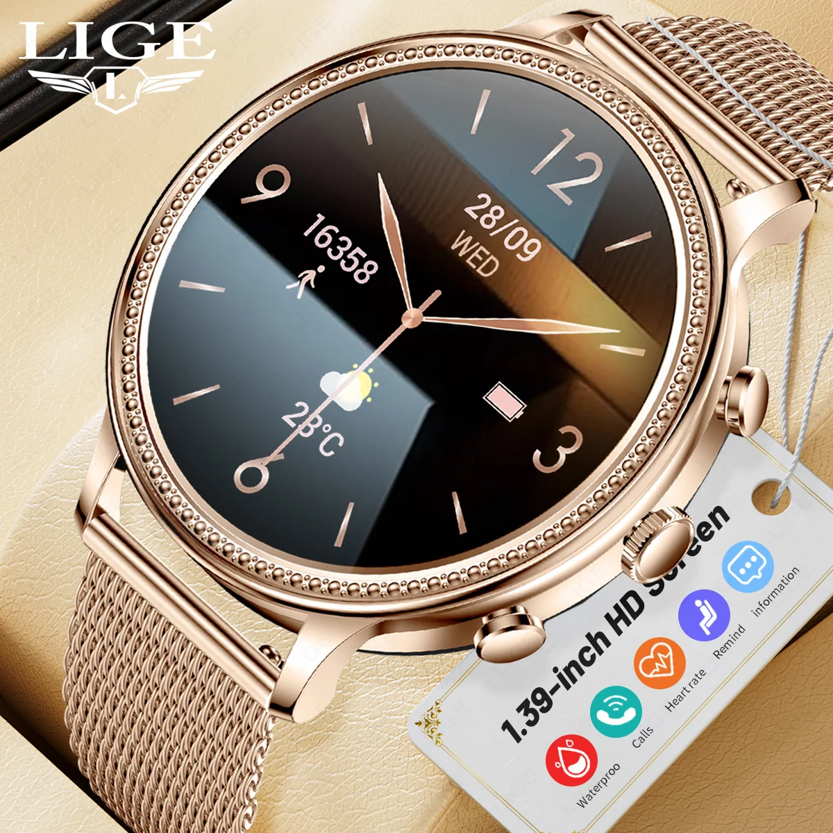 LIGE 2023 Ladies Wrist Watch Women Smartwatch Girls Bluetooth Call Smart Watches with Heart Rate Monitoring Lady Digital Watch