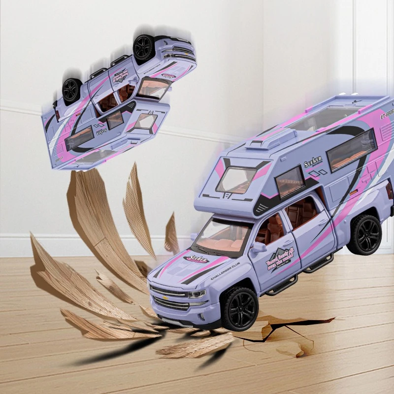 Voiture de Camping tout-terrain 1:32, Simulation de véhicule en alliage métallique moulé sous pression, modèle de voiture, son et lumière, Collection de jouets pour enfants, cadeaux