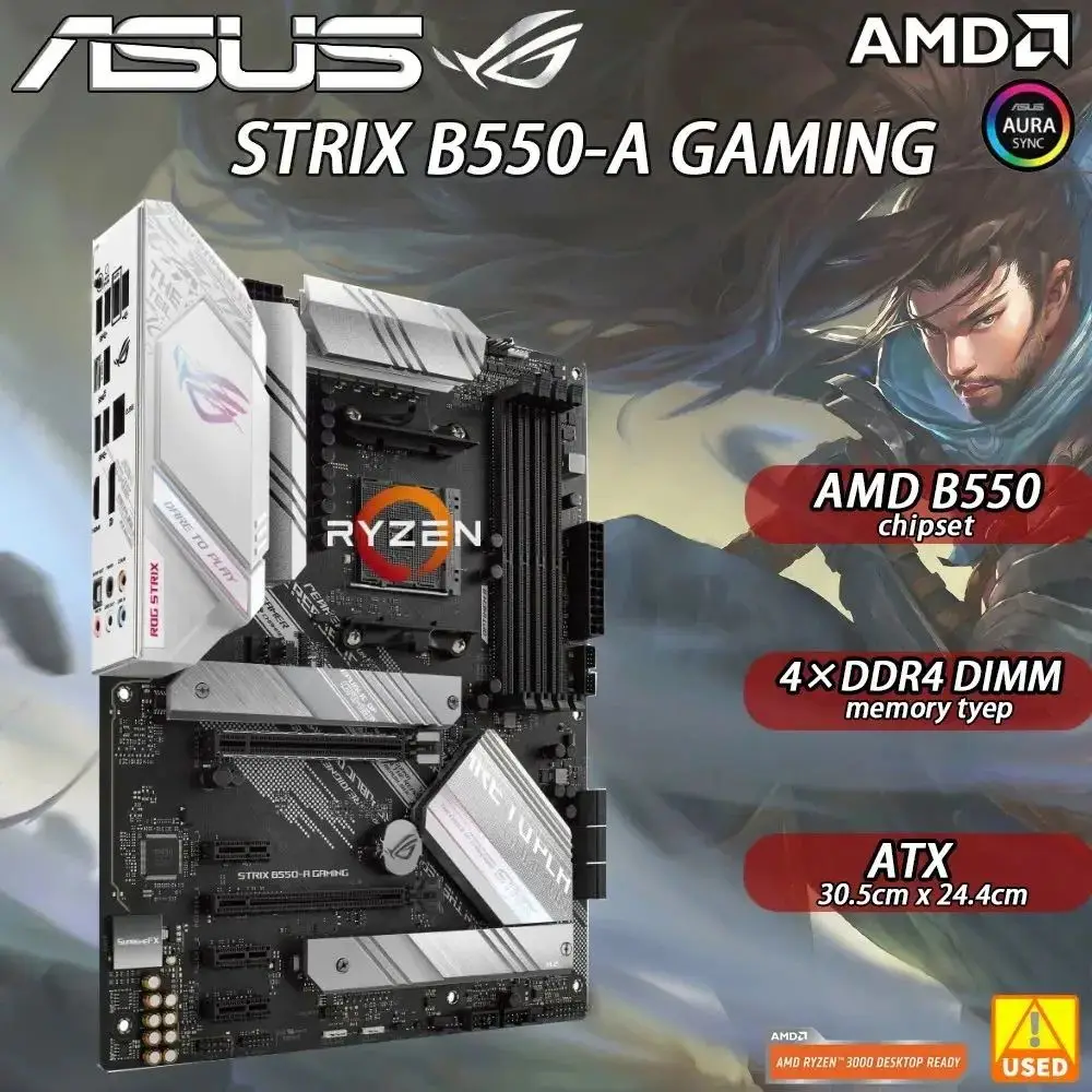 Imagem -02 - Placa-mãe para Jogos Asus B550 Rog Strix B550-a Suporta Ryzen 5600g 5600 Ryzen 5700x 3d 5800x 3d 5700x 5800x 3800x Ryzen 5900