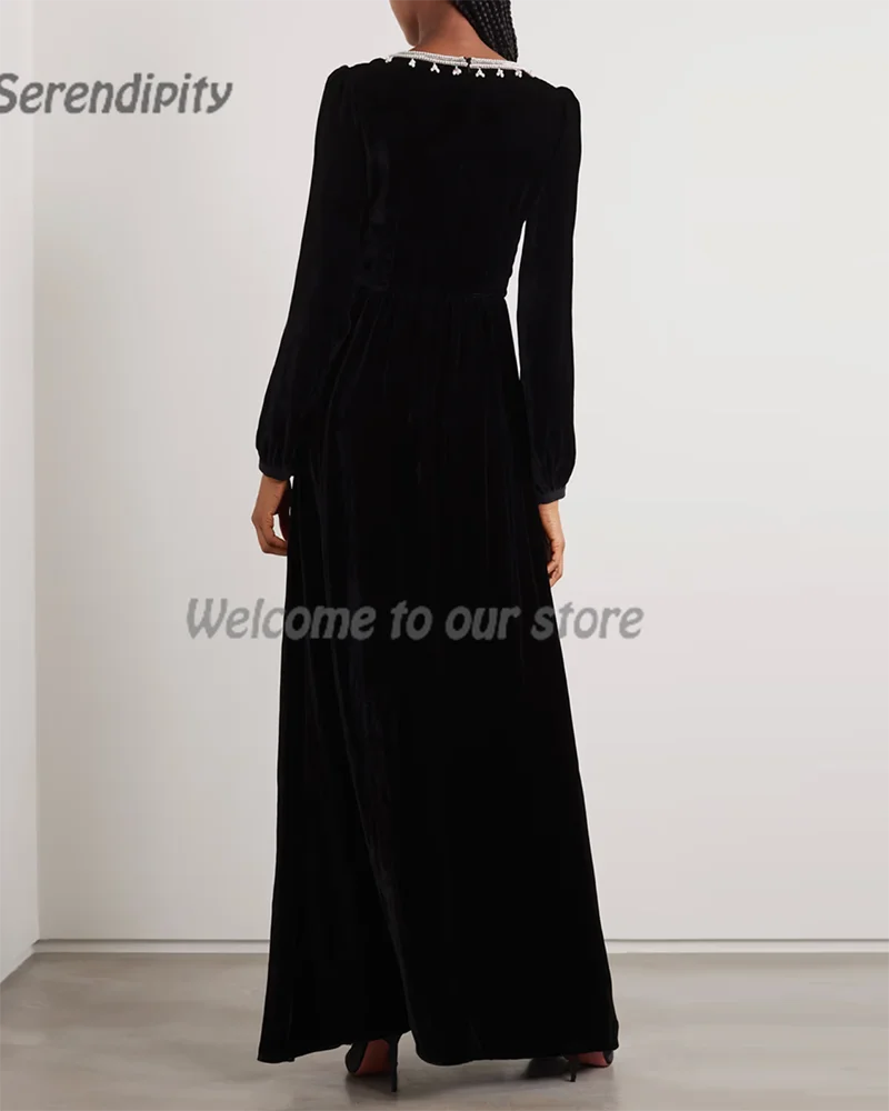 Serendipity Velvet Evening Dress فساتين سهرة Elegant Crystal Bow Custom Made Black Cocktail Party Prom Gown For Sexy Women