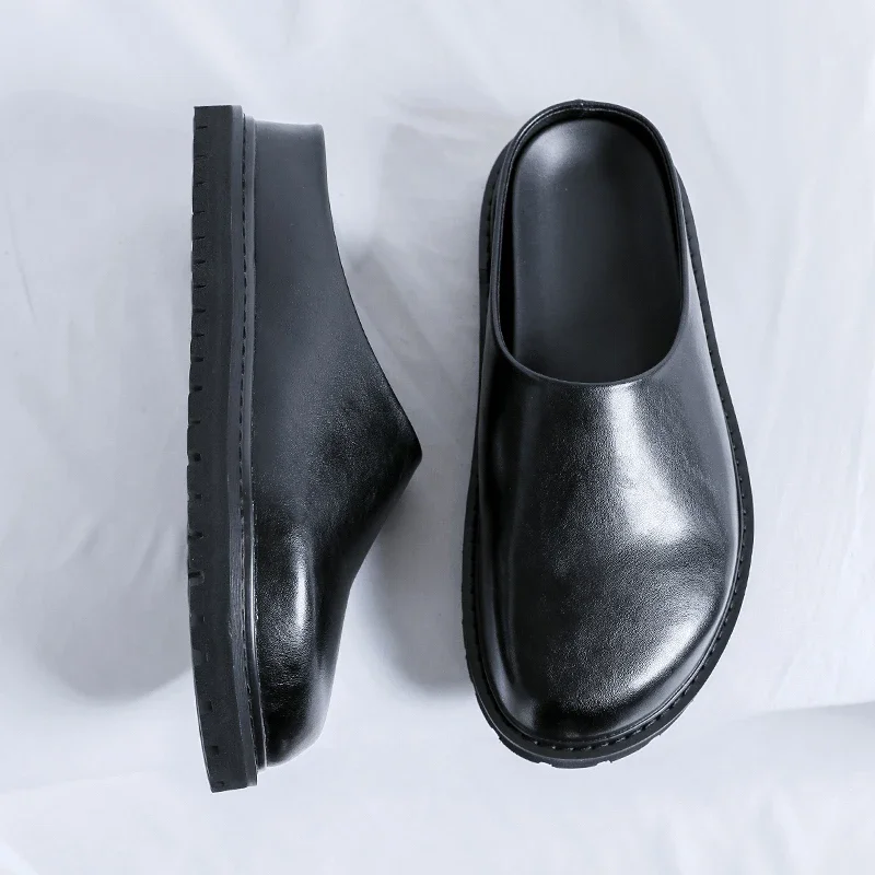 

Новые мужские повседневные кожаные сандалии, тапочки для отдыха, ручной работы, мюли, новинка, удобные лоферы-полуботинки