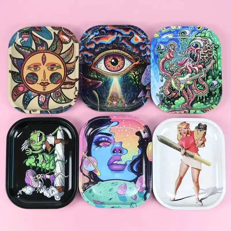 Cartoon Rolling Tray18*14CM Cigarette Metal Rolling Tray Tinplate Storage Container Tobacco Herb Smoking Accessories for Home