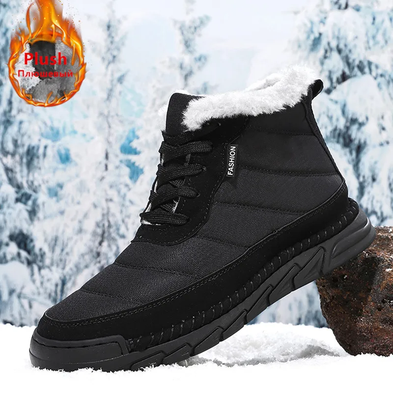 

New Winter Men's Sneakers Thick Plush Warm Men's Snow Boots Lightweight Men's Ankle Boots Handmade Men's Outdoor Cotton Boots