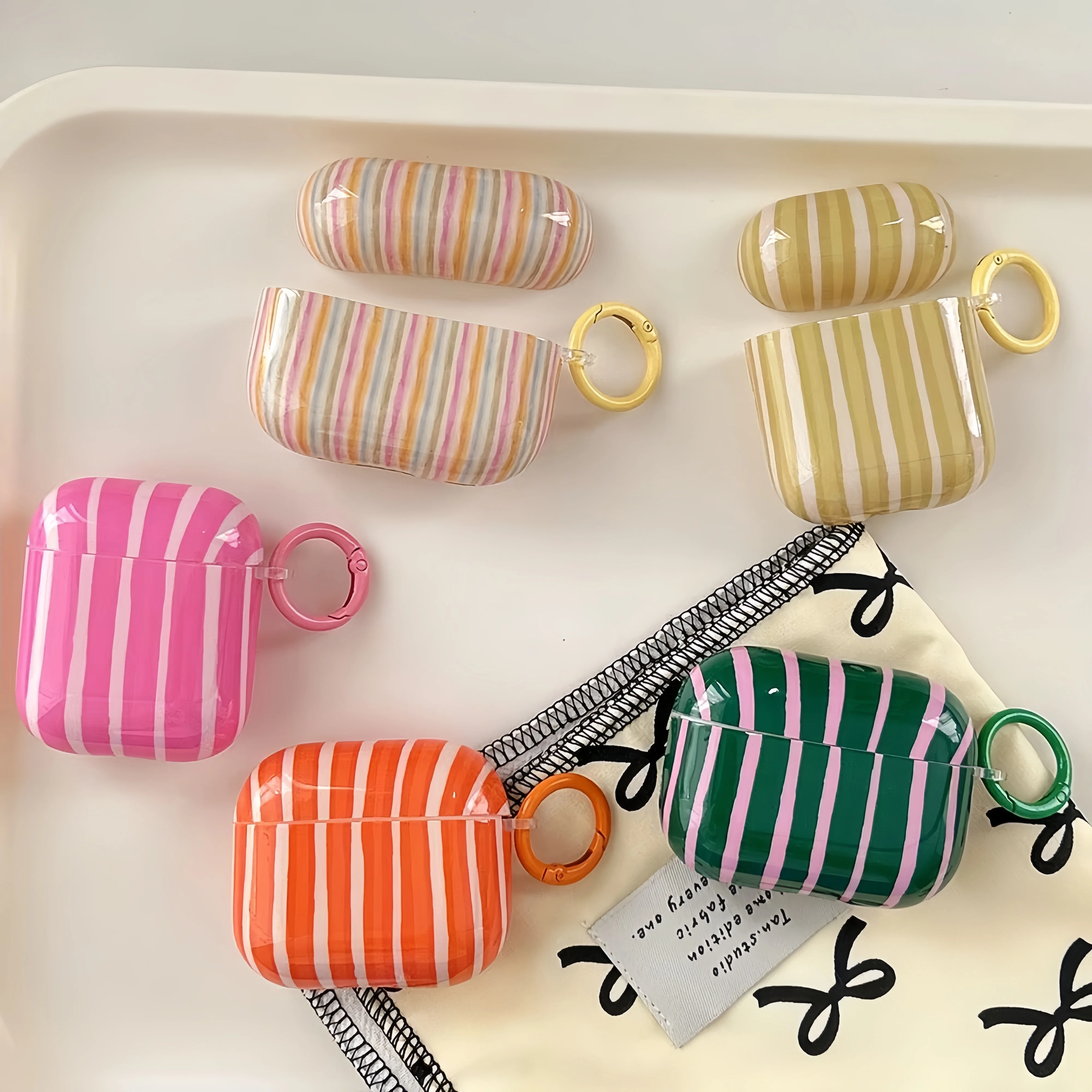 Summer Dopamine Simple Color Collision Stripes Splicing Soft Earphone Case For AirPods 4 Cover For AirPods 1 2 3 Pro 2 2nd