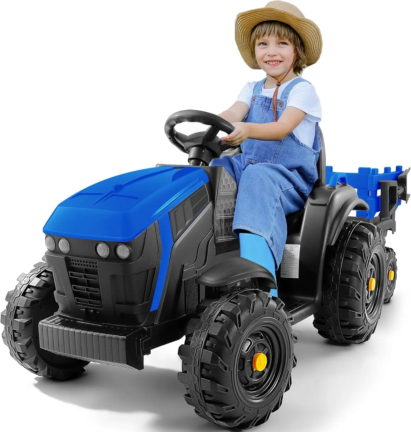 24V 9AH Ride on Tractor with Easy Detachable Trailer, 24V Ride on Toys for Big Kids, 400W Electric Vehicles Ride