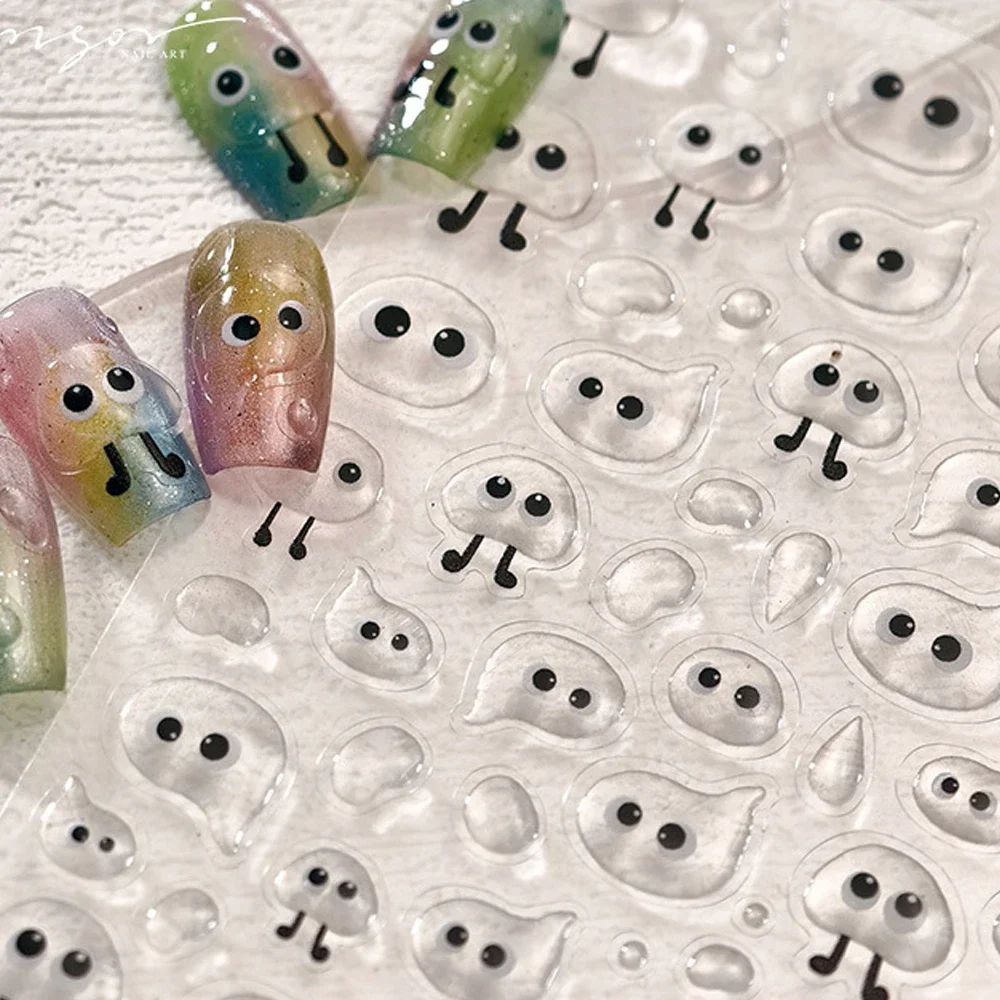 Autocollant d'ongle mignon boule de charbon coloré Kawii bricolage japonais 5D autocollant d'art d'ongle soulagement auto-adhésif ongles décoration manucure décalcomanie