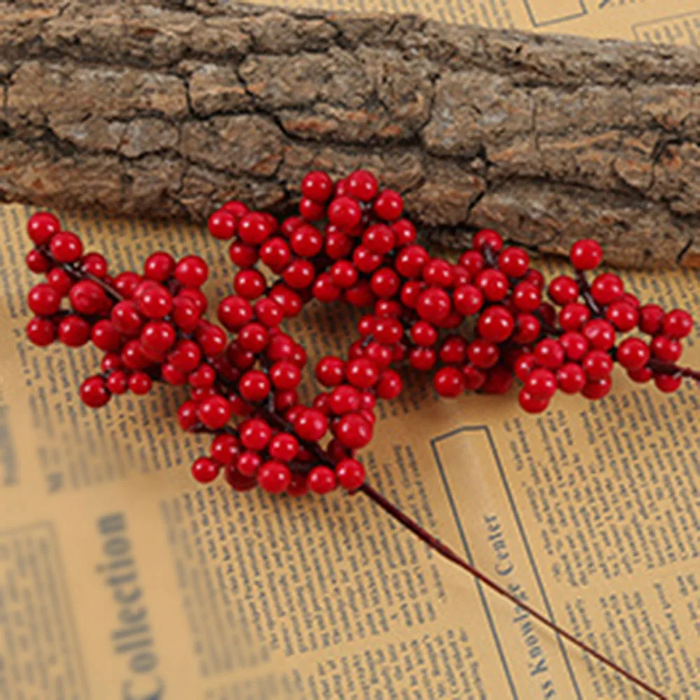 

12pcs Artificial Christmas Red Berrie Foam Berries Branches Wreath Xmas Tree Can Be Added To Exposed Locations Of Christmas Tree