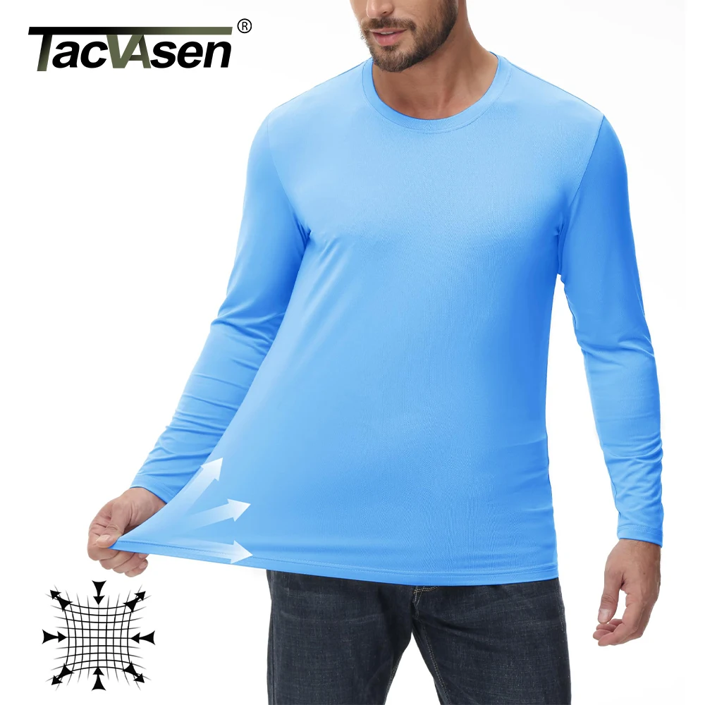 TACVASEN UPF 80+ UV Protection T-Shirts Men's Long Sleeve O-Neck Solid Tee Spring Summer Quick Dry Hiking Outdoors Pullover Tops