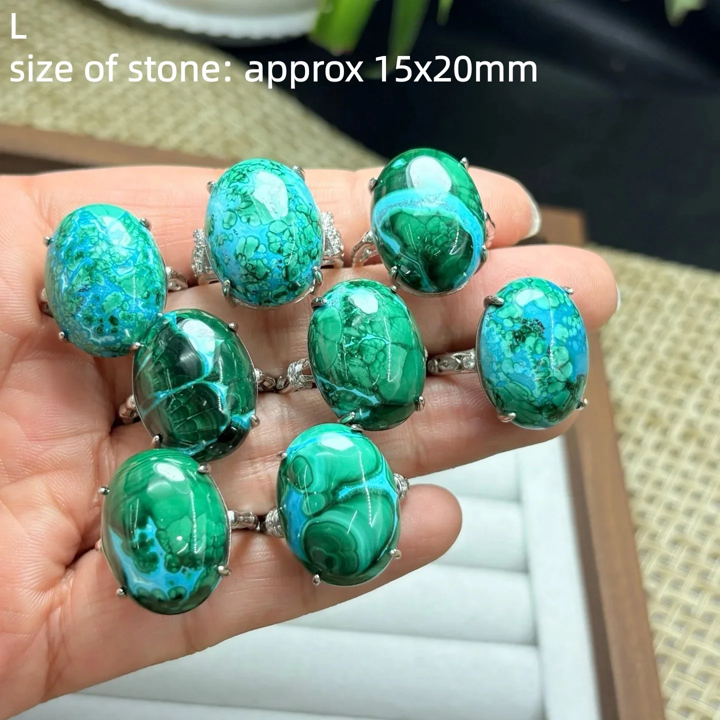 

1 Pc Natural Malachite Chrysocolla Oval Cabochon Ring 15x20MM 925 Sterling Silver Reiki Healing Stone Jewelry Gift For Women