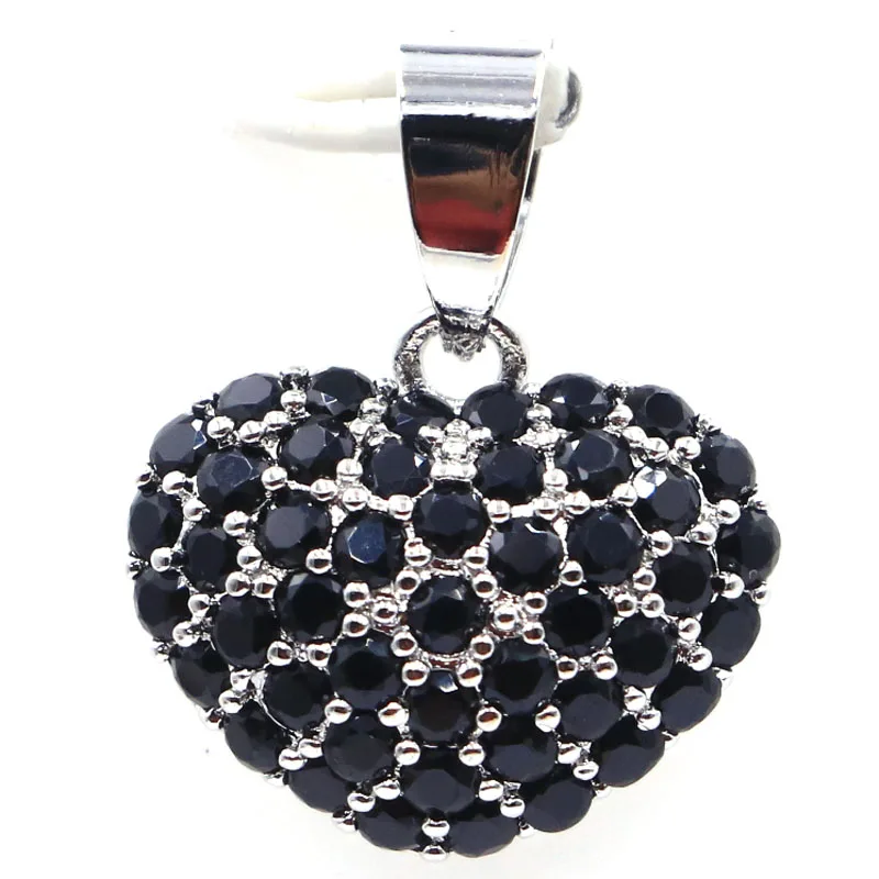 Elegante Pingente De Prata Em Forma De Coração, Safira Preta, Azul Turquesa, Presente De Desgaste Diário, 2g, 22x17mm