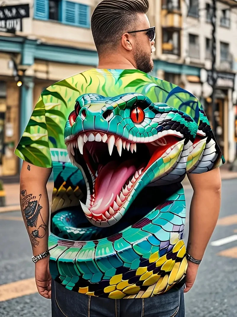 New 3D Printing Snake Graphic T Shirts For Men Summer Short Sleeve Round Neck Casual Tee Tops Mens Hip Hop T-Shirt Streetwear