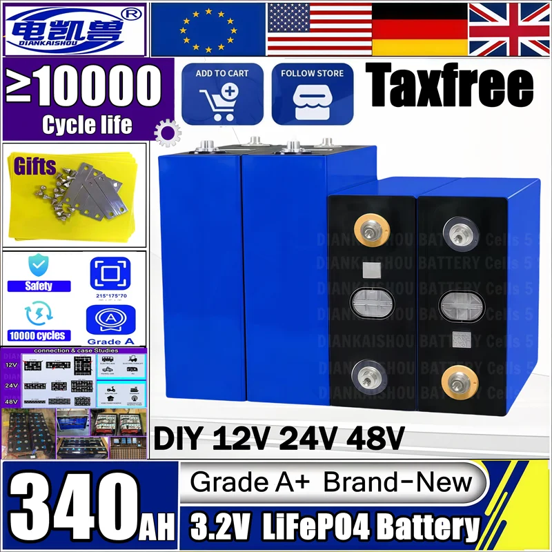 

Brand New Grade A Lifepo4 Battery 340AH 3.2V wiederaufladbare Batterie EV Camping Boat Golf Cart Yacht Van Cell Pack duty-free