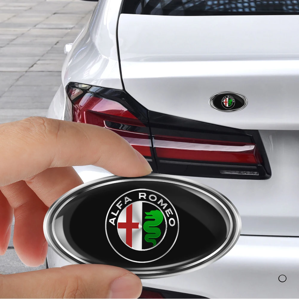 1pc 3D Aluminium Ellipse Car Emblem Alfa Romeo Badge Decal Decorative Stickers For Alfa Romeo Giulietta GT 159 147 Accessories