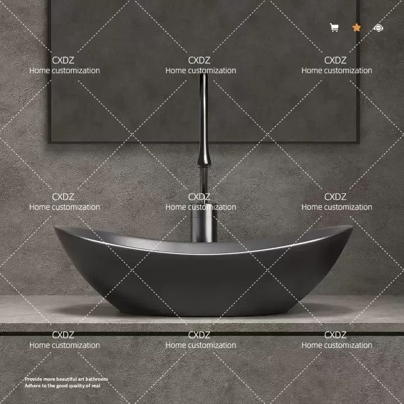 Nordic Ceramic Wash Basin Countertop Sink Simple Art Bathroom Vessel Gun Gray