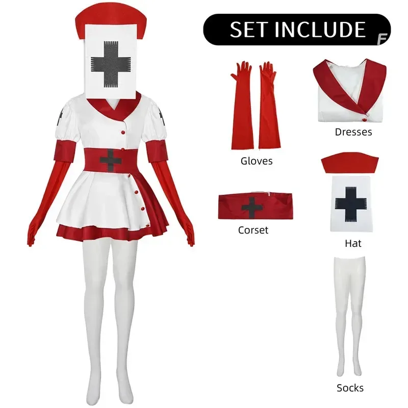 الظلام الخداع حصادة ممرضة تأثيري حلي الكبار كرنفال موحدة أنيمي هالوين ملابس تنكرية للحفلات لعبة النساء