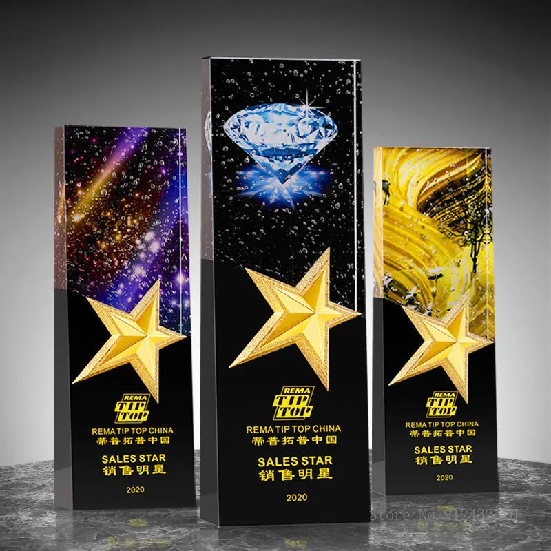 

Customized Crystal Trophy, Creative Five-Pointed Star, Production Lettering, Company annual Meeting, outstanding staff Award 1Pc