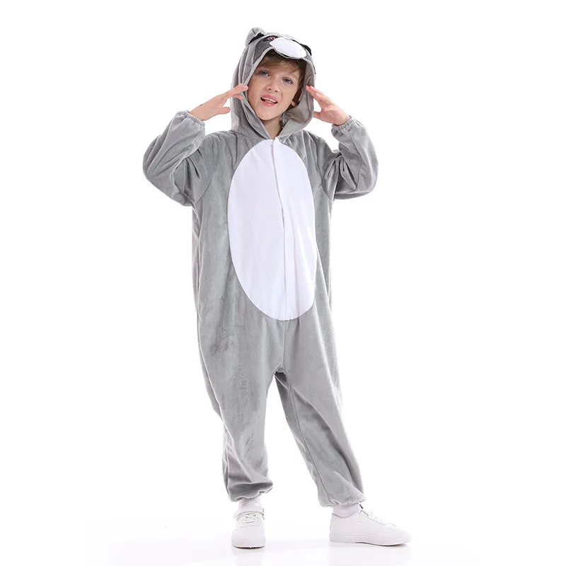 performance Animal Role Play raccoon Cosplay grey  jumpsuit Costume Outfit Funny Kid Halloween tail