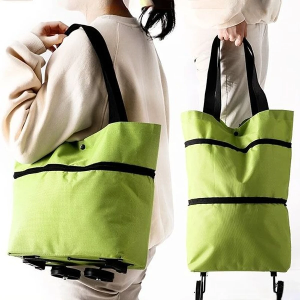 Carrinho de Compras Dobrável com Rodas, Bolsa de Compras Reutilizável em Tecido Oxford Resistente, Carrinho Dobrável para Mulheres, Compras e Viagens