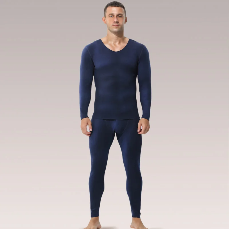 

Seamless Thermal Underwear Men's Set V-neck Thickened and Fleece Winter Winter Tight Wool Base Long Johns