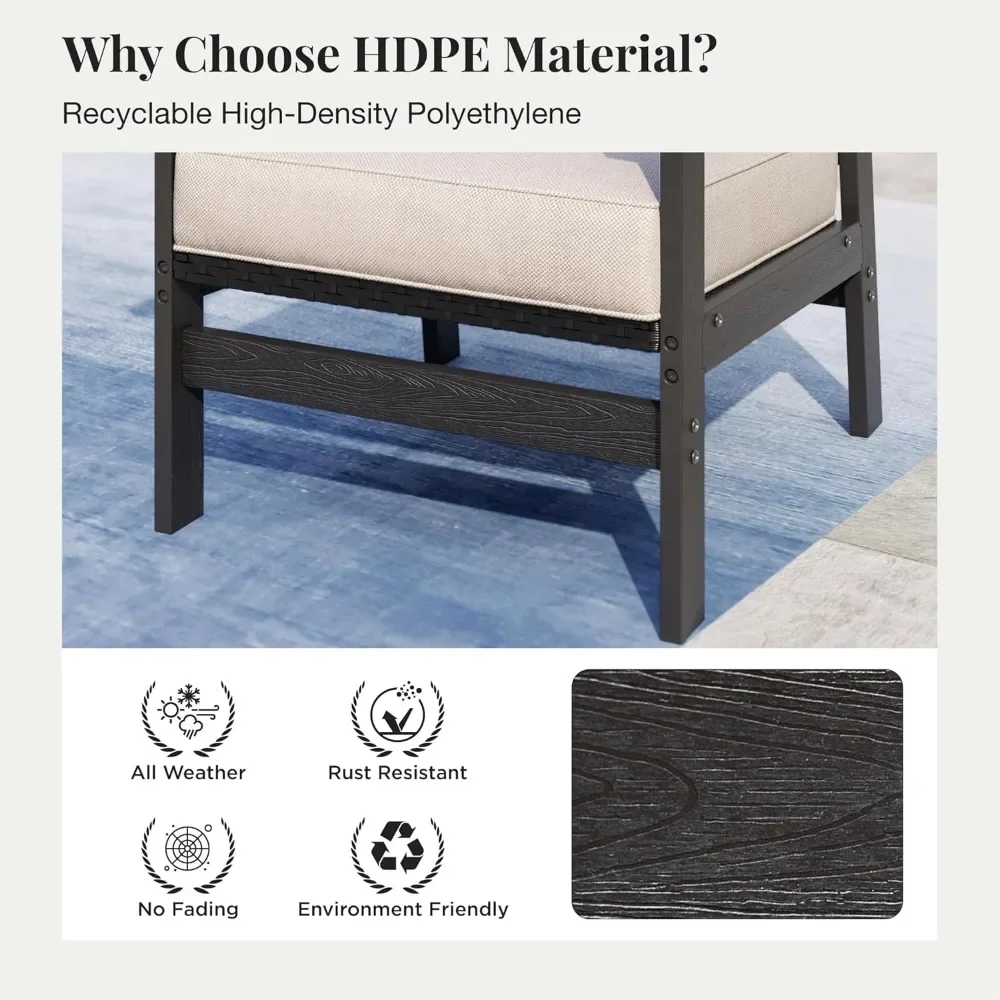 

4-Piece HDPE Outdoor Patio Conversation Set, All-Weather Wicker Patio Furniture Set, Waterproof & UV-Resistant, Thick Cushions