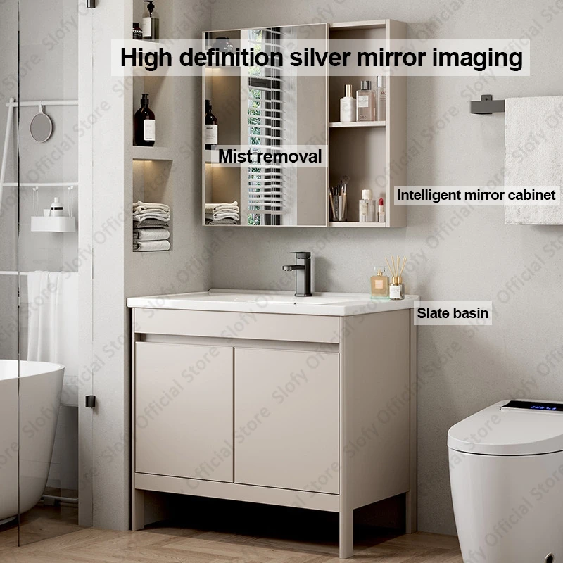 Multifunctional Bathroom Vanity Integrated Large Capacity Washbasin Vanity Cabinet White Grain Countertop Bathroom Furniture